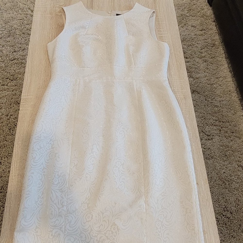 Winter White Brocade Sleeveless Shift Dress